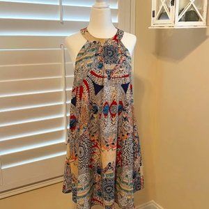 Bohemian Feather Print Swing Style Halter – Size Small